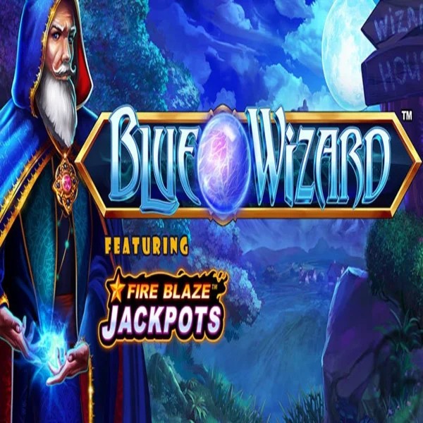 Blue Wizard Fire Blaze Jackpots logo by Rarestone Gaming at LeoVegas Casino